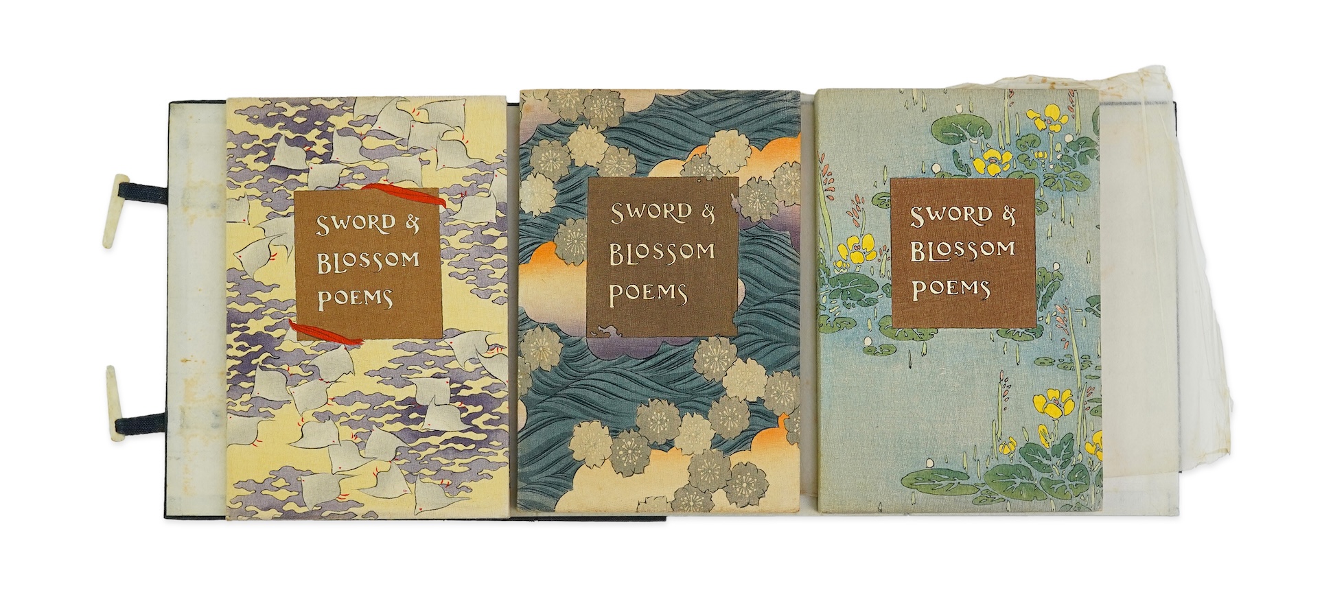 Swords and Blossom Poems from the Japanese, three volumes, done into English verse by Shotaro Kimura and Charlotte M. A. Peake, woodblock illustrations by Japanese artists, Tokyo, T. Hasegawa publisher